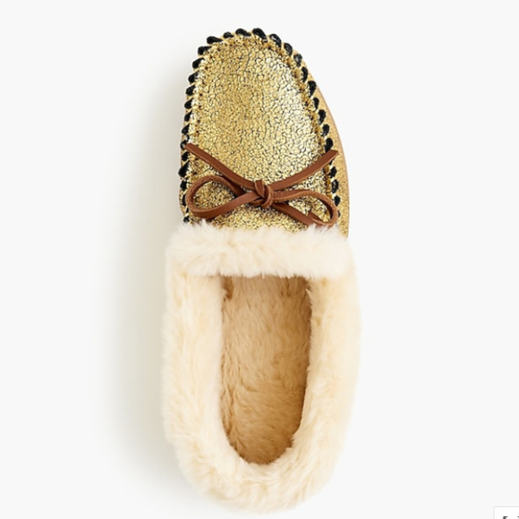 J. Crew Shoes - J.CREW lodge moccasin slippers in metallic gold